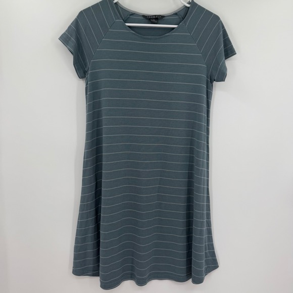 Free Fly Dresses & Skirts - Free Fly Bamboo Striped T-Shirt Dress Blue Gray Raglan Short Sleeve FF-072018 S
